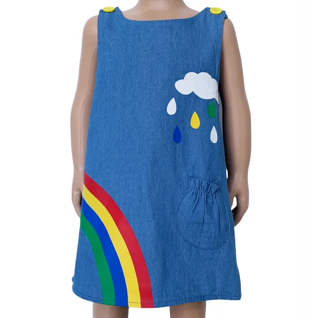 AL Limited Girls Blue Chambray Rainbow Coverall Dress - LTD-RAINBOW-DR