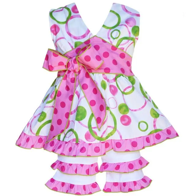 AnnLoren Girls Boutique Pink & Green Halter Capri Shorts Clothing Set - MELON-SS-6NS