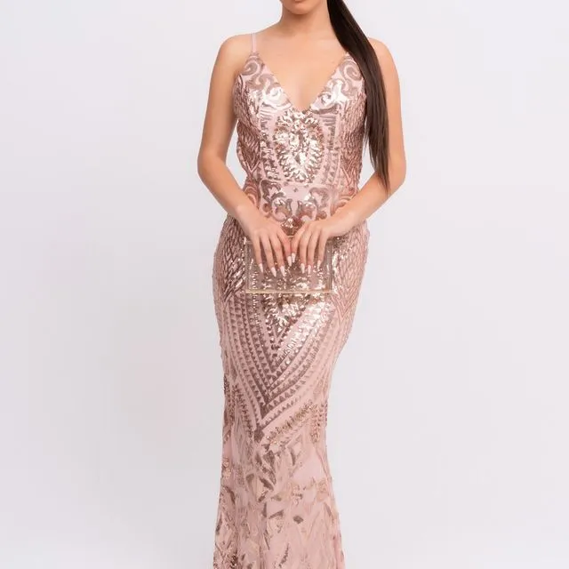 Spotlight Rose Gold Vip Luxe Sequin Backless Mermaid Fishtail Dress No reviews