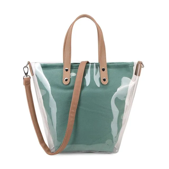 Clear Handbag Womens Medium Tote Beach Bag Fashion Jelly Handbag Top Handle Shoulder Bag Transparent Purse ​--18839 green
