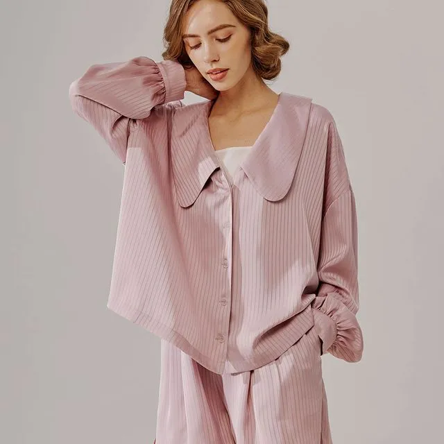 Oversized Collar Striped Shirt- Pink Flare