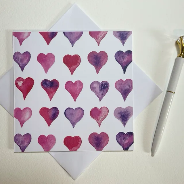 Pink Hearts Greetings Card