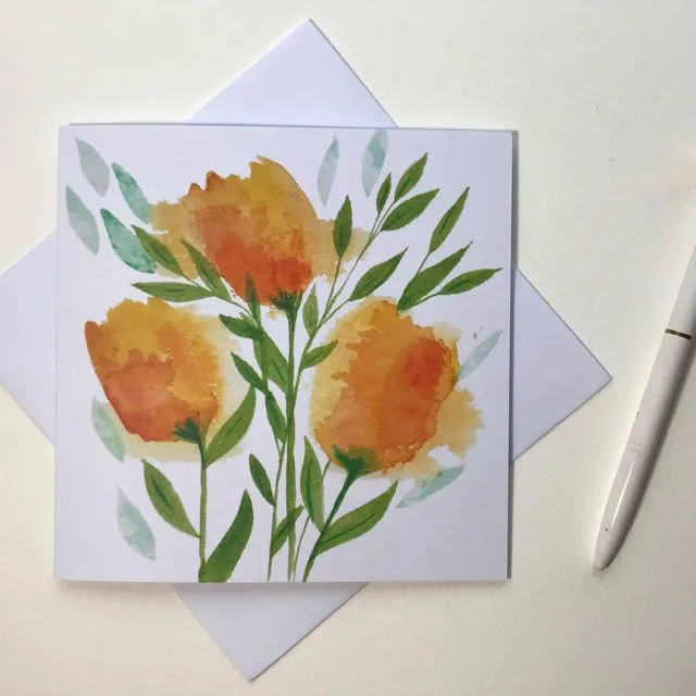 Orange Tulips Greetings Card