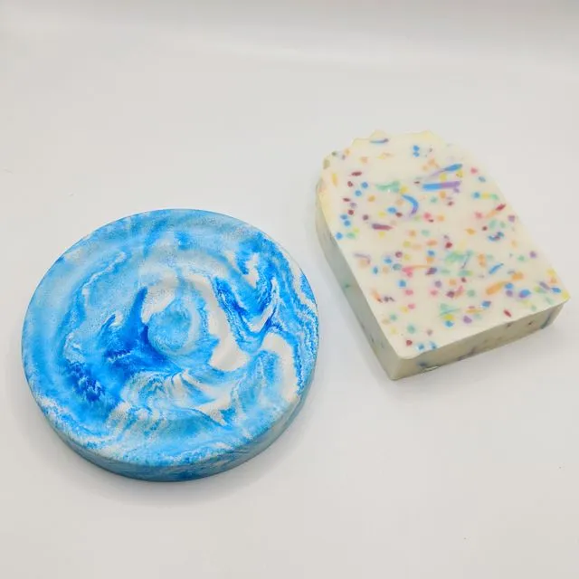 Round Marble Blue Soap Dish