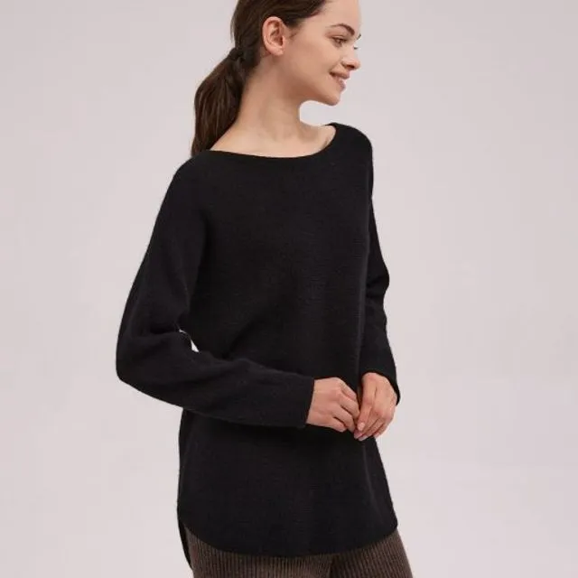 Cashmere Blend Boatneck Sweater-Black