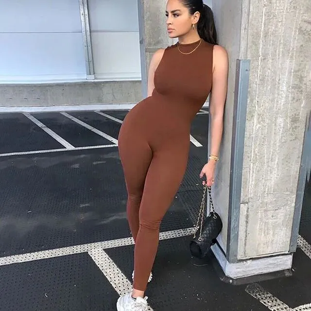 Sexy Winter Bodycon Jumpsuit For Women BROWN