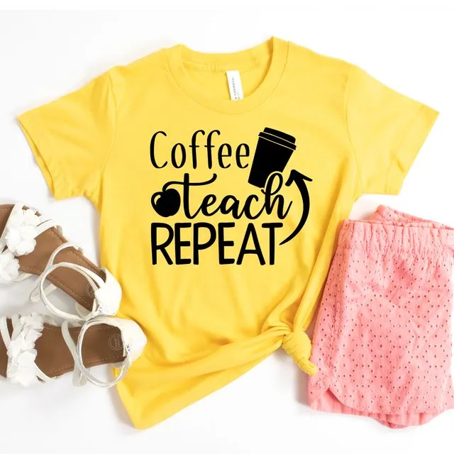 Coffee Teach Repeat T-shirt, Preschool Shirts, Elementary Tshirt, Primary Shirt, Kindergarten Gift, Student Top
