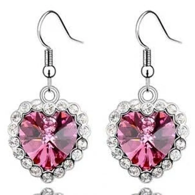 Fashion 3 Carat Pink Dangle Heart Austrian Crystal Earrings Pink