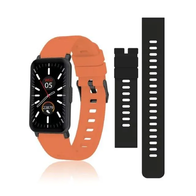 Smartwatch With Interchangeable Orange and Black Silicone Strap And Black Ip Case DL132