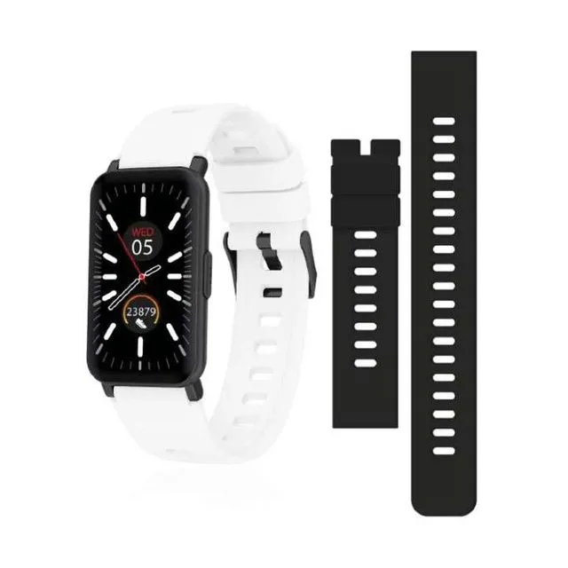 Smartwatch With Interchangeable White and Black Silicone Strap And Black Ip Case DL134
