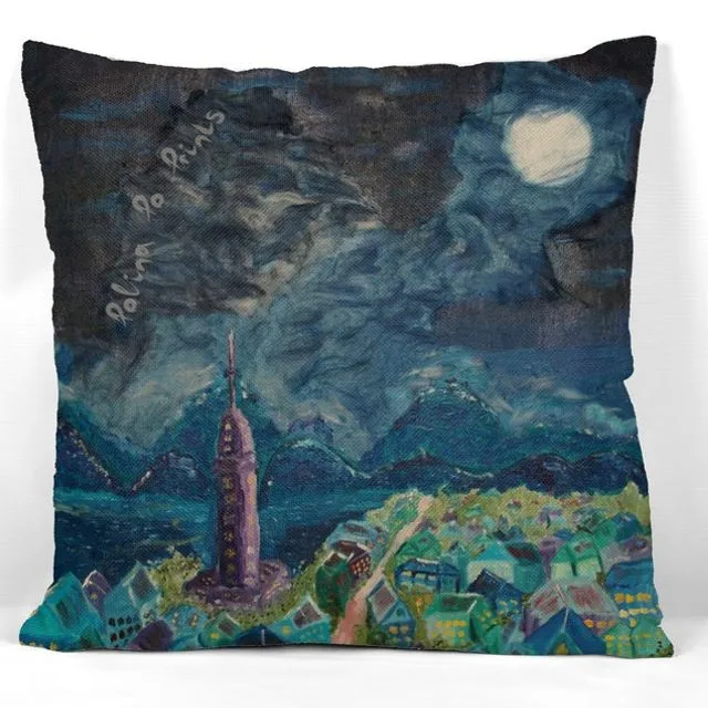 Blue Pillow Cover with Night Angel