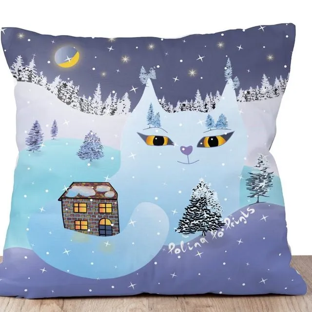 Couch pillow cover with funny winter cat