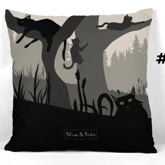 Cat pillow cover #4. Black cats.