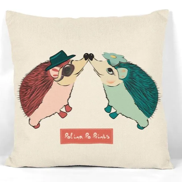 Lesbian valentine pillow cover. Hedgehogs