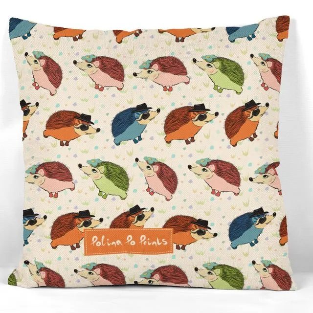 Pillow cover. Funny Hedgehog pattern. Hedgehogs.