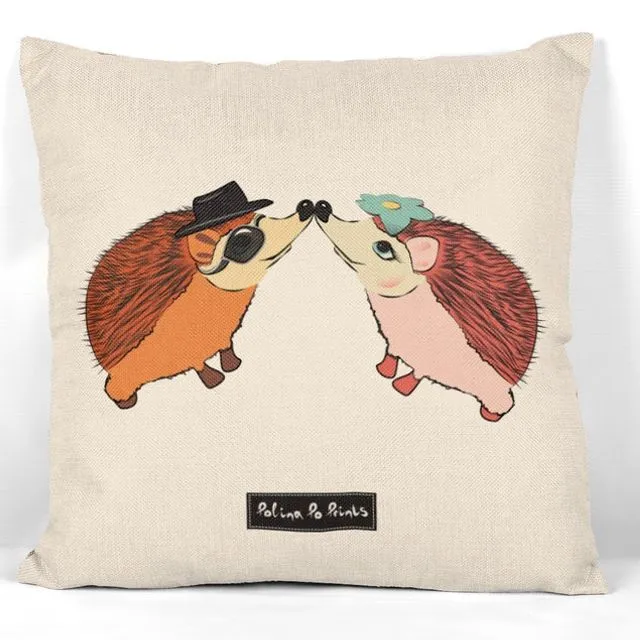 Romantic Date Hedgehog pillow cover. Hedgehogs