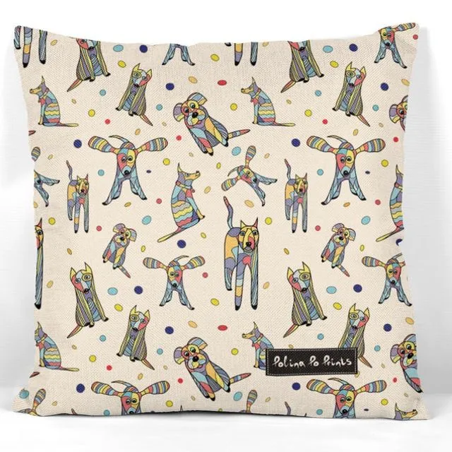 Pillow Cover with dog art - dog pattern