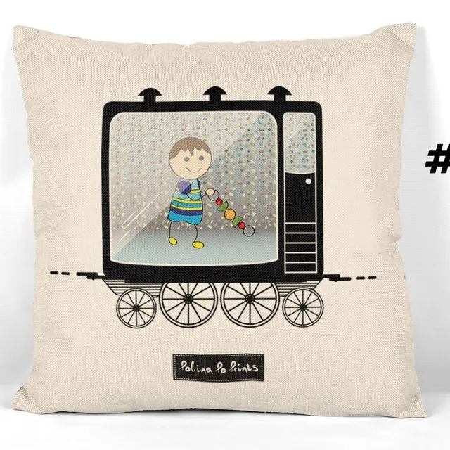 Cushion Cover with trains and children #3