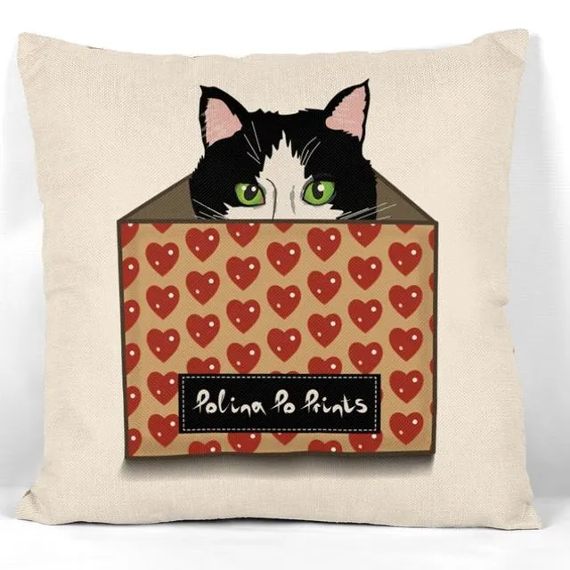 Cat Decor for Cat Lovers House - CAT Pillow Covers #4 with hearts