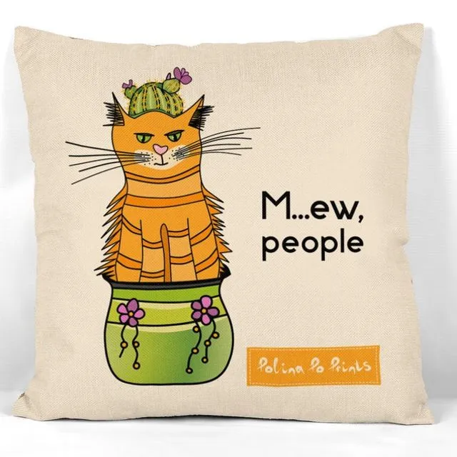 Pillowcase with orange cactus cat