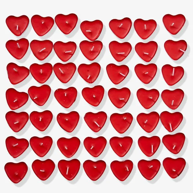 50 red heart shaped candles