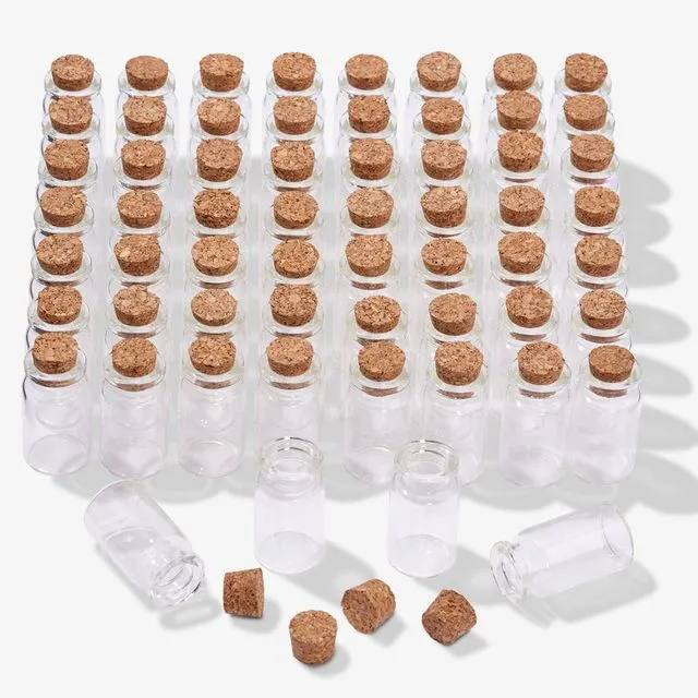 60 mini glass bottles with corks lids