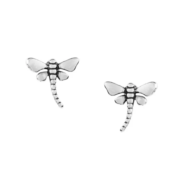 Pretty Silver Dragonfly Studs