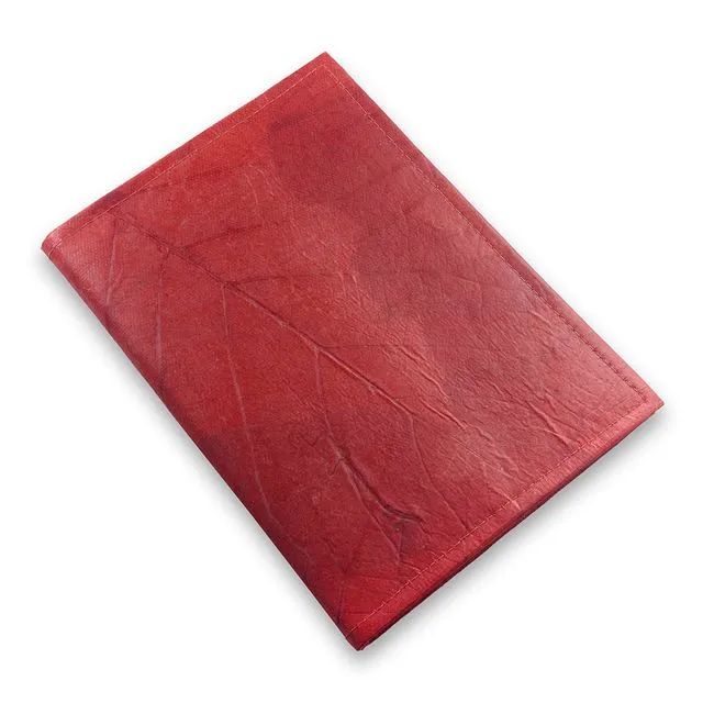A5 Teak Leaf Leather Notebook - Red (Case of 4)