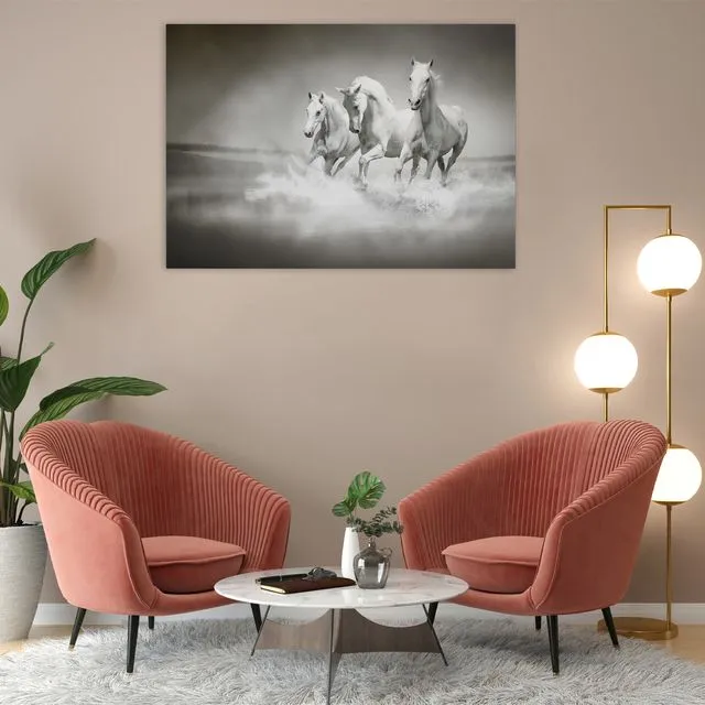 Wanddecoratie, white horses, verkrijgbaar op plexiglas, dibond en canvas