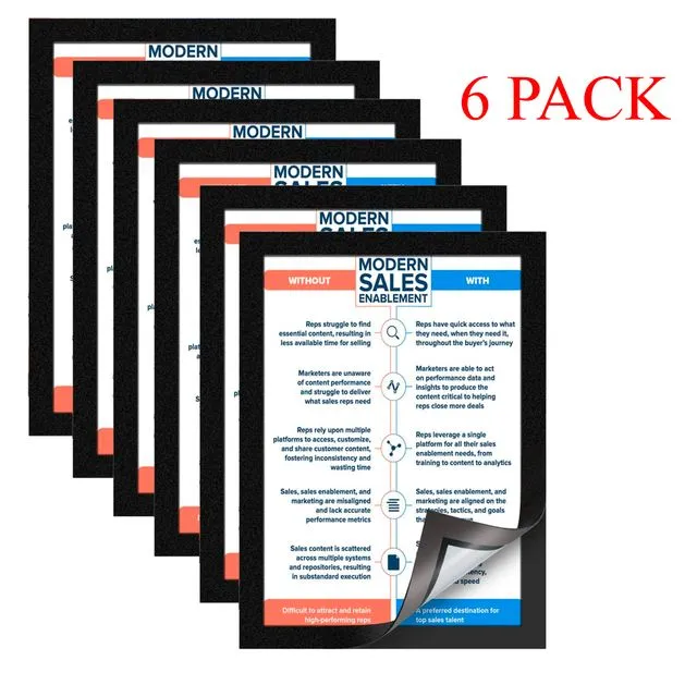 Dalax-Picture/Document Sign Holder Pockets with Magnetic Adhesive Back, Plastic Notice Display Frames for Fridge/Whiteboard/ Cupboard/ Cabinet Display, 8.5 x 11.6 Inches, Black, 6 Pack