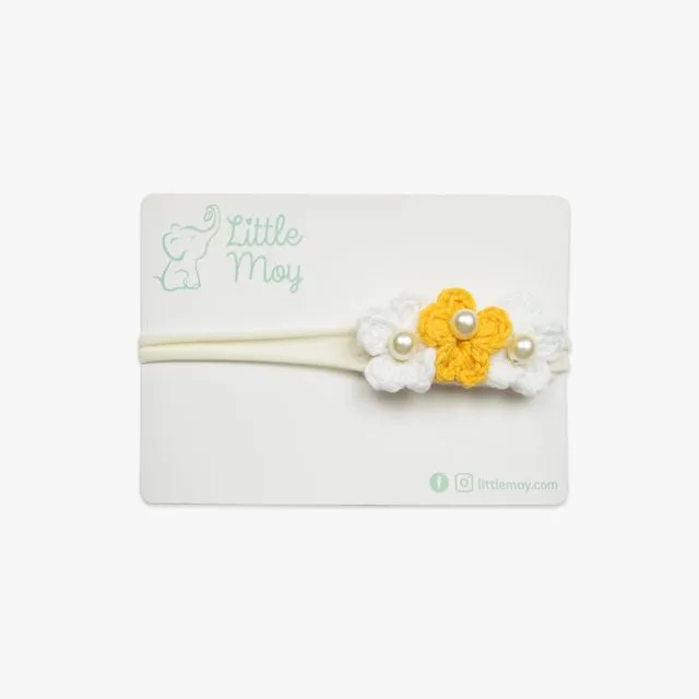 Crotchet Flowers Headband / Yellow & White