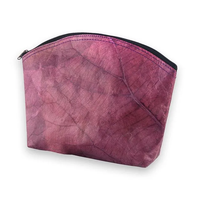 Teak Leaf Leather Make Up Bag - Purple (Case of 4)