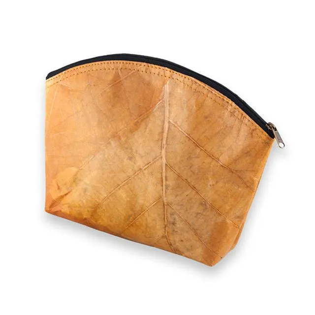 Teak Leaf Leather Make Up Bag - Orange (Case of 4)