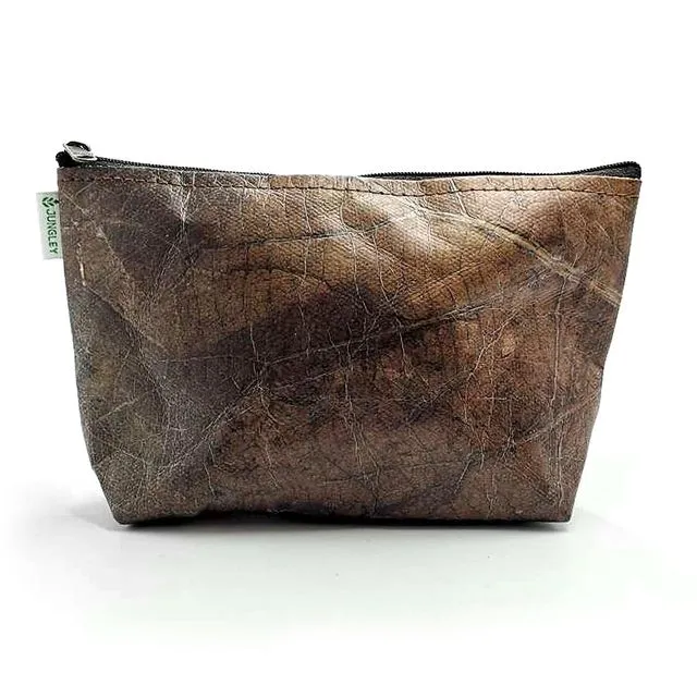 Teak Leaf Leather Small Make Up Bag - Brown (Case of 4)