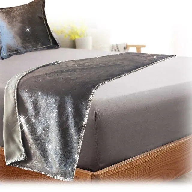 Sparkly Ombre Velvet Bed Runner Set with Cushion Cover - Set of 2