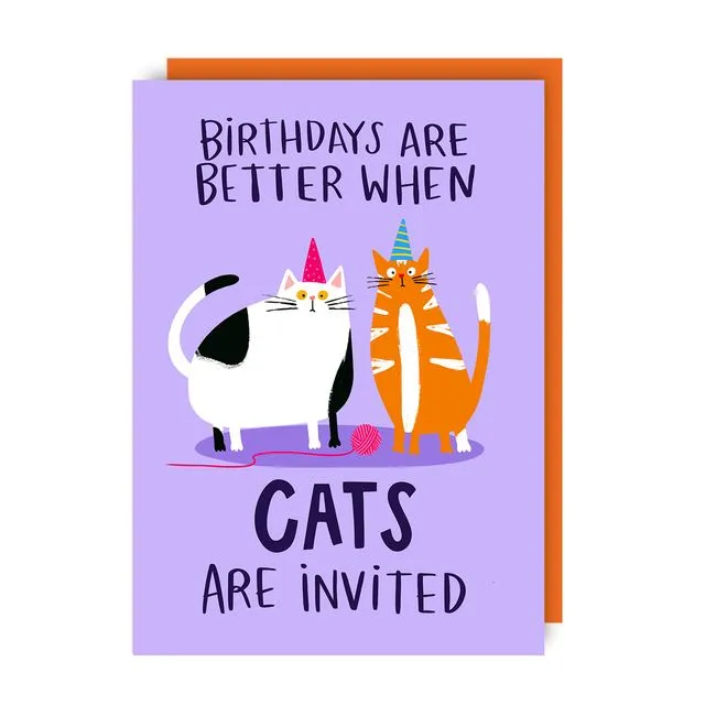 Cats Invited Birthday Card pack of 6