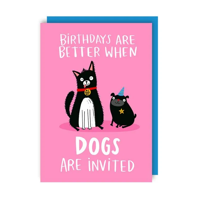 Dogs Invited Birthday Card pack of 6