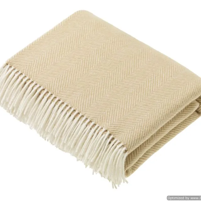 Merino Lambswool Throw Blanket - Herringbone - Natural, Made in England