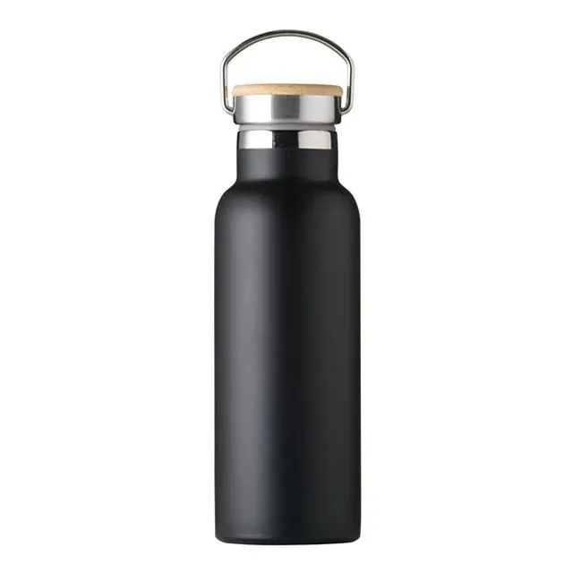 Insulated Bottle 17oz with Bamboo Lid - Black(Case of 6)