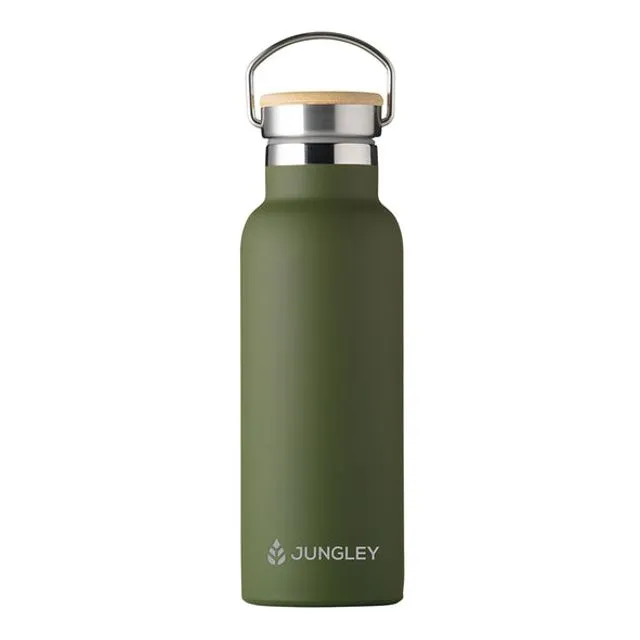 Insulated Bottle 17oz with Bamboo Lid - Green (Case of 6)