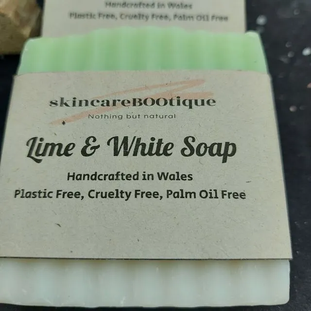 Lime and white banded natural handmade soap vegan friendly