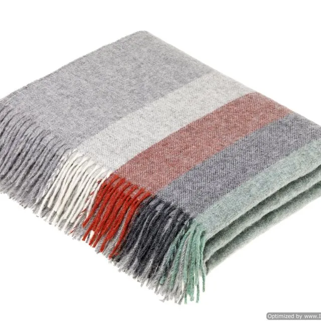 Merino Lambswool Throw Blanket - Harley Stripe - Coral & Mint - Made in England
