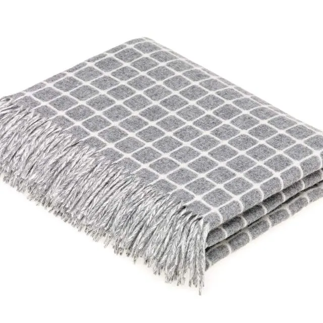 Merino Lambswool Throw Blanket - Athens Check - Gray - Made in England