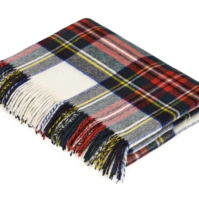 Tartan Plaid- Merino Lambswool Throw Blanket-Dress Stewart Tartan- Made in England