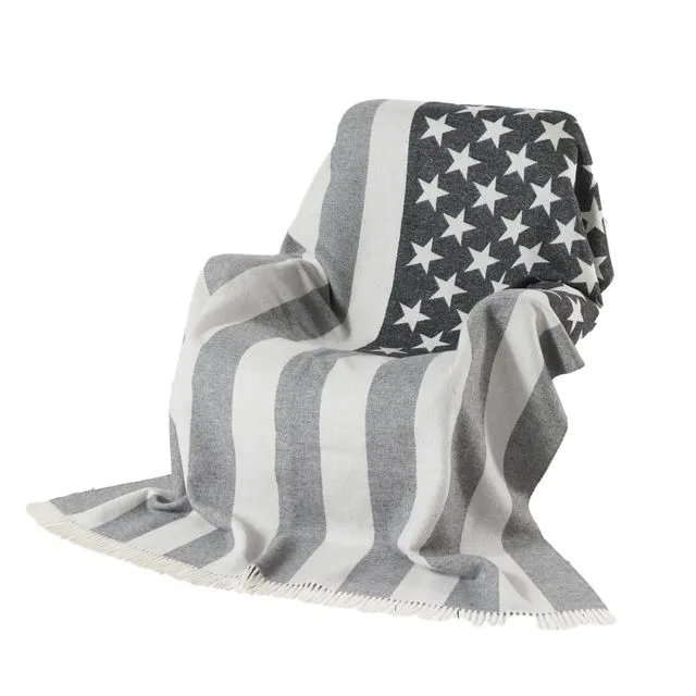The Flag Collection - Merino Lambswool Throw Blankets - Bronte Moon (Stars & Stripes Grey)