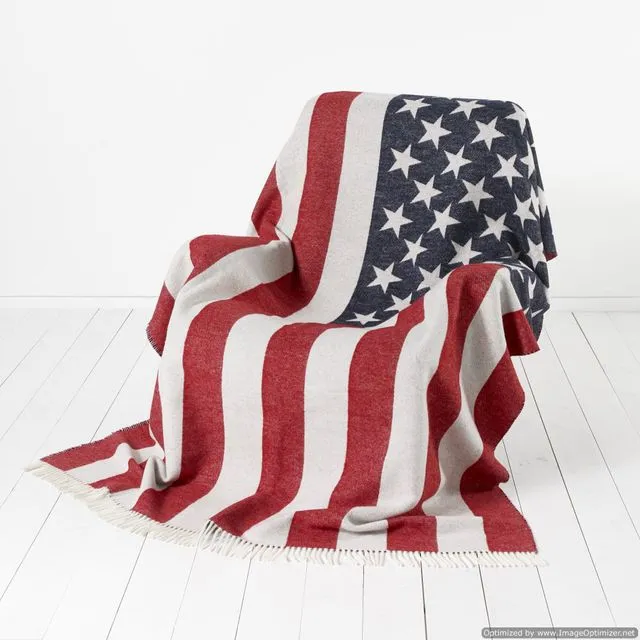 The Flag Collection - Merino Lambswool Throw Blankets - Bronte Moon (Stars & Stripes Red/White/Blue)