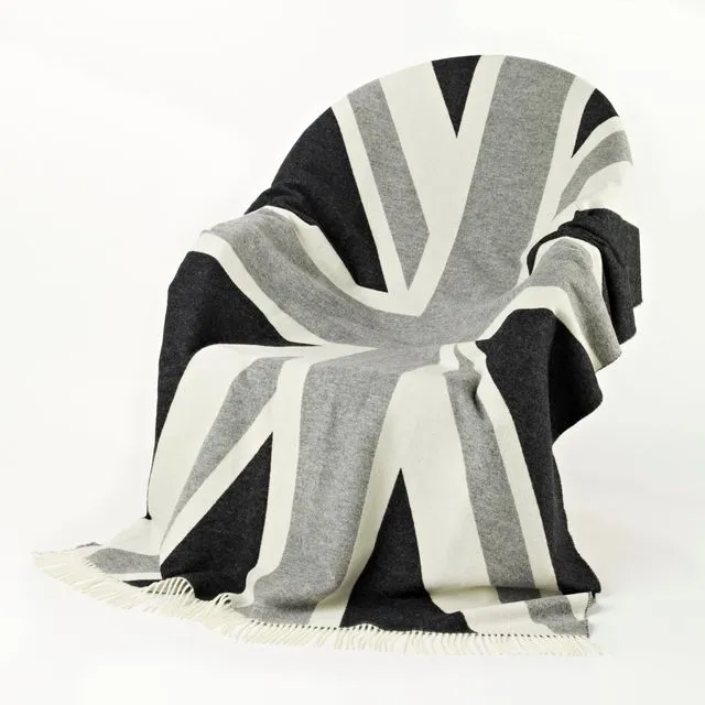 The Flag Collection - Merino Lambswool Throw Blankets - Bronte Moon (Union Jack Grey)