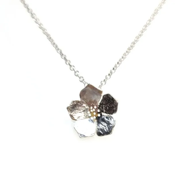 Silver Buttercup Flower Pendant Necklace - small