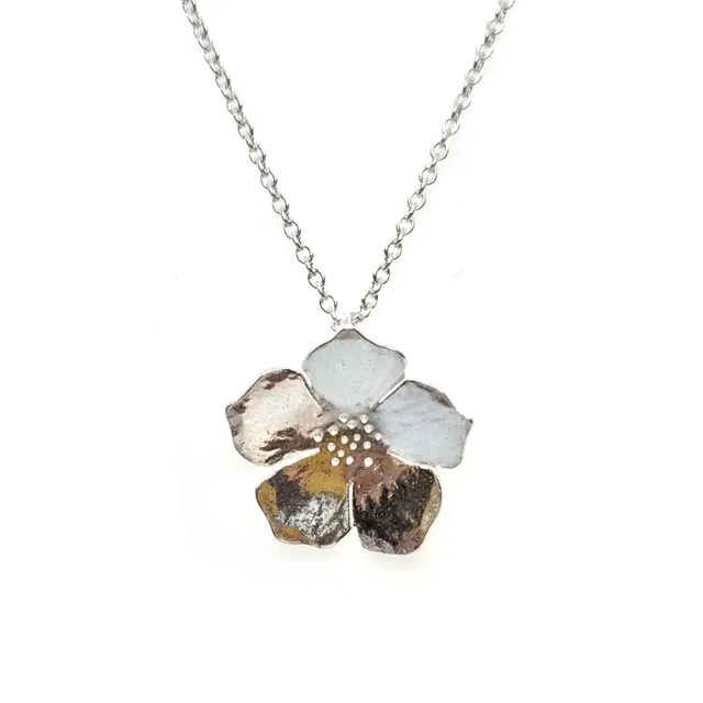 Silver Buttercup Flower Pendant Necklace - medium