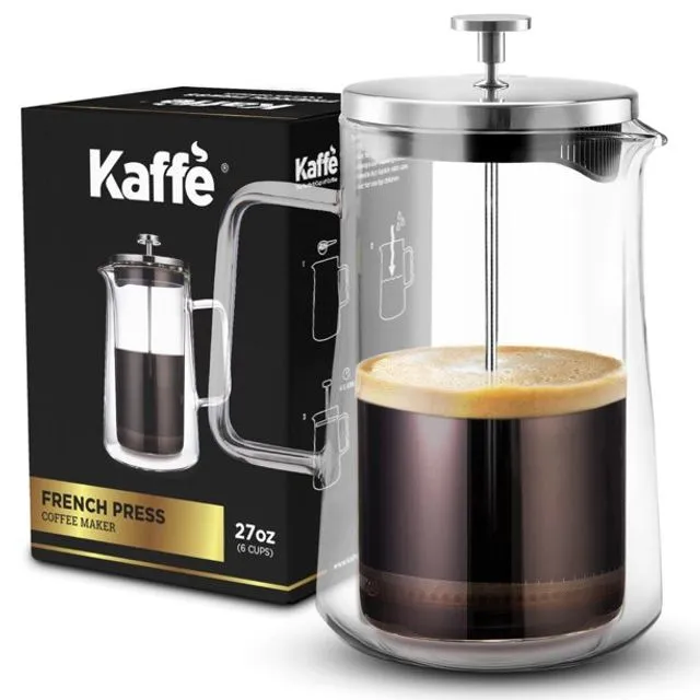 Kaffe Double-Wall French Press Coffee & Tea Maker. Borosilicate Glass. 800ML